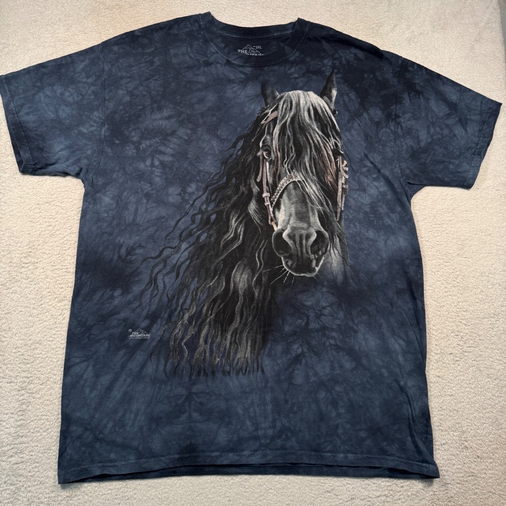 The Mountain T Shirt Mens 2XL Blue Tie Dye Black Horse Graphic Art 2013 Tee